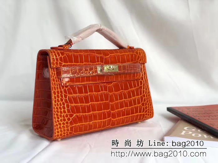 愛馬仕Hermès mini Kelly鱷魚紋時尚百搭包 可單肩手拿 0AM1646